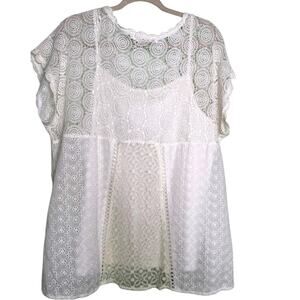 Solitaire White Crochet Lace Short Sleeve Top Size 1X
